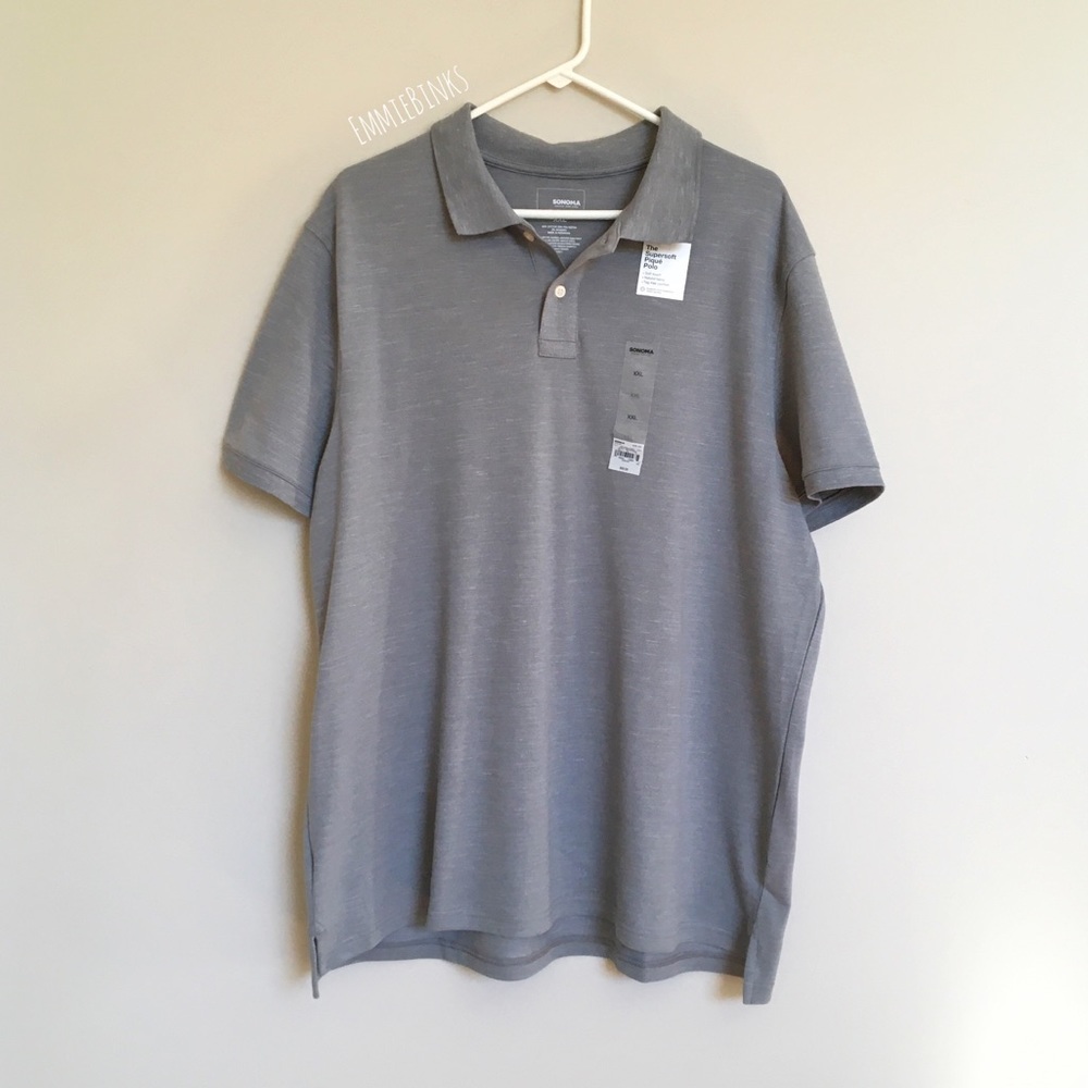 NWT Sonoma Supersoft Pique Polo / XXL Koala Grey Button Polo Shirt - Picture 2 of 8